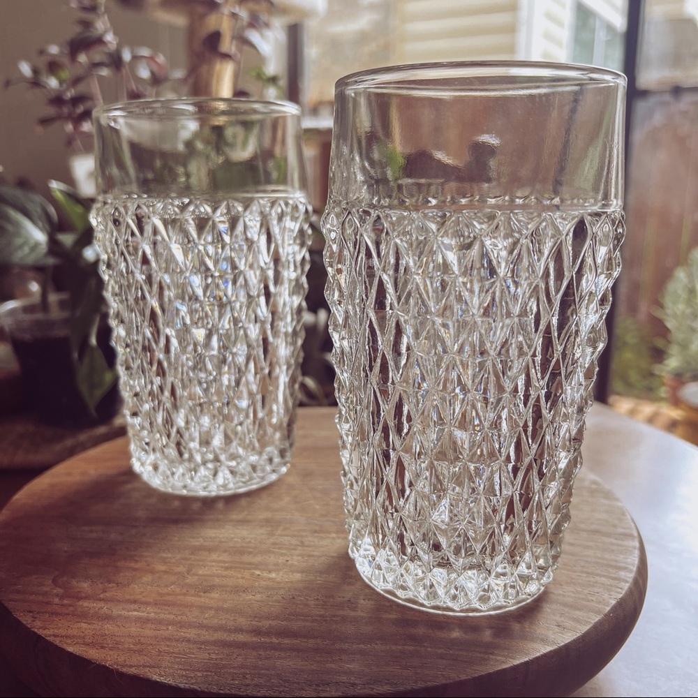 Vintage Indiana Glass Diamond Point Tumblers Cooler Glasses set of 2